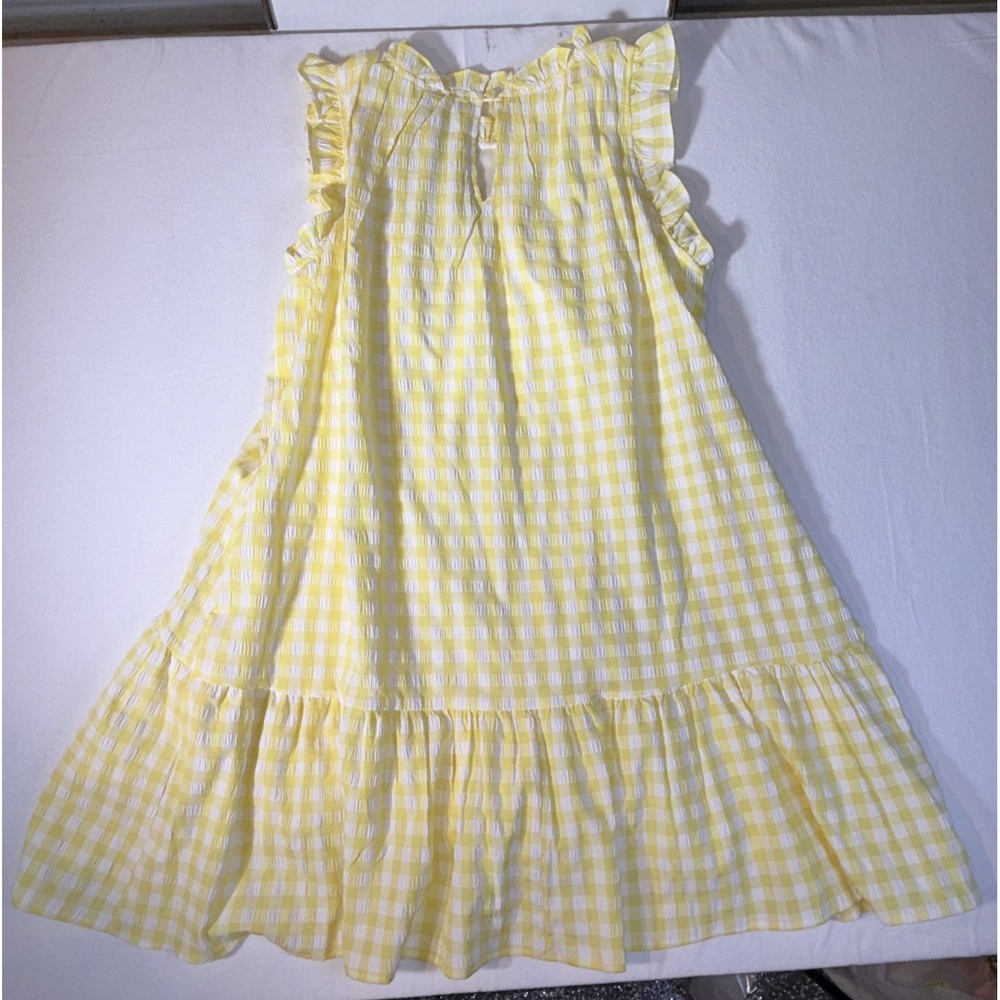NWT &merci Brooklyn Gingham Dress Womens Medium M Yellow Lemonade Smocked Ruffle - Picture 9 of 10